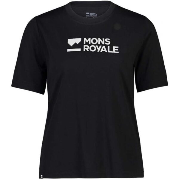 Mons Royale Icon Merino Relaxed Womens Tee - Brand Lock Up - Black - XL