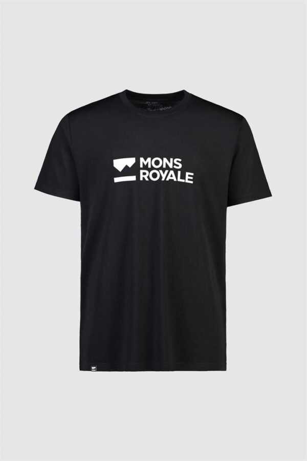 Mons Royale Icon Merino Air-Con Mens T-Shirt- Brand Lock Up - Black - L