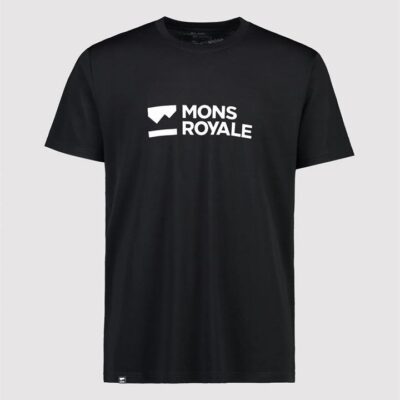 Mons Royale Icon Merino Air-Con Mens T-Shirt- Brand Lock Up - Black - S