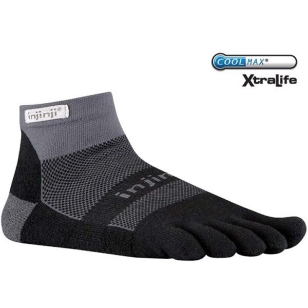Injinji RUN Midweight Mini-Crew Running Socks - Black/Grey - M