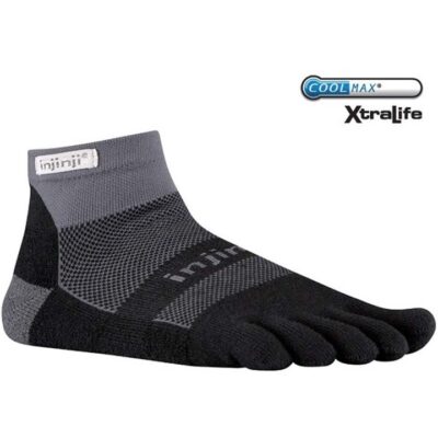 Injinji RUN Midweight Mini-Crew Running Socks - Black/Grey -XL