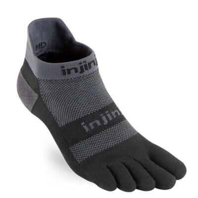 Injinji RUN 2.0 Midweight No-Show Unisex Toe Socks - Black/Grey - Large