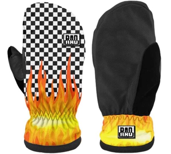 Rad Gloves Squad Insulated Unisex Snow Mittens - Checkered Flames - S