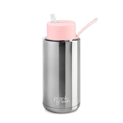 Frank Green Reusable Ceramic Water Bottle - 1000ml - Silver/Strawberry