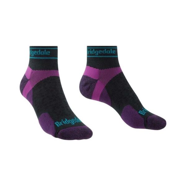 Bridgedale Ultralight T2 Merino Sport Womens Ankle Running Socks - Charcoal/Purple - Sm