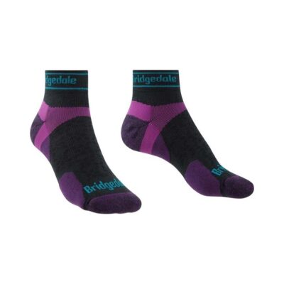 Bridgedale Ultralight T2 Merino Sport Womens Ankle Running Socks - Charcoal/Purple - M