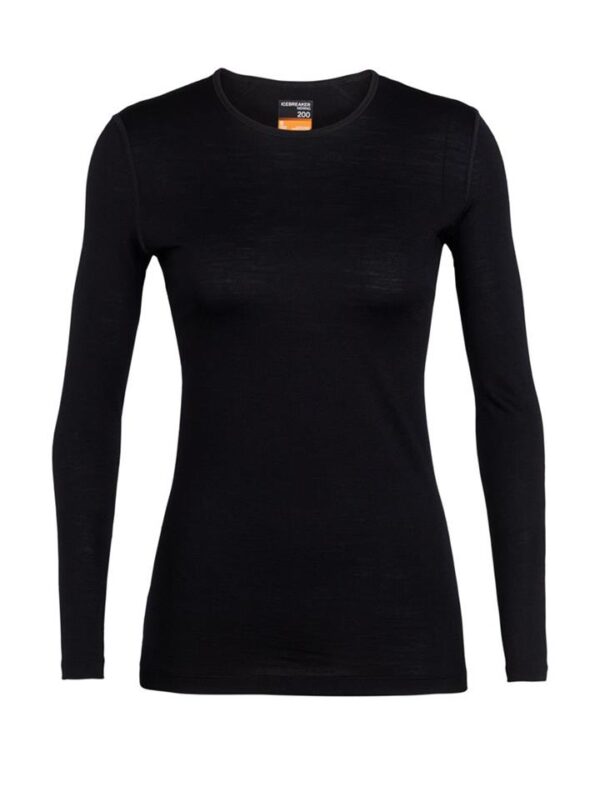 Icebreaker Oasis 200 Womens Long Sleeve Thermal Base Layer Crewe - Black - XS
