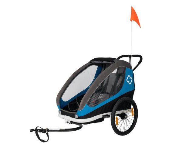 Hamax Traveller Double Bike Trailer and Stroller - Blue/Grey
