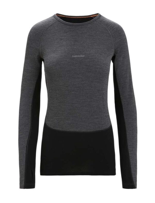 Icebreaker 260 ZoneKnit LS Crewe Womens Thermal Top - Jet Heather/Black - M