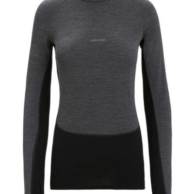 Icebreaker 260 ZoneKnit LS Crewe Womens Thermal Top - Jet Heather/Black - XS