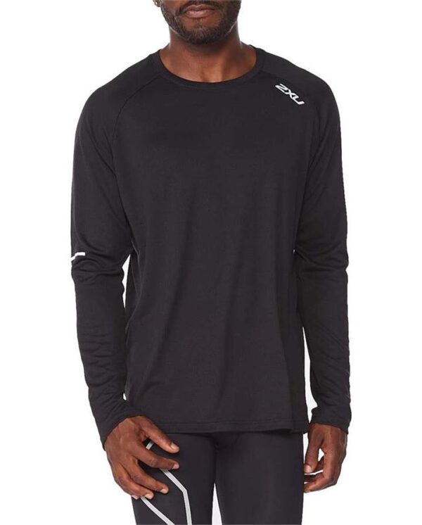 2XU Aero L/S Mens Running T-Shirt - Black/Silver Reflective - M